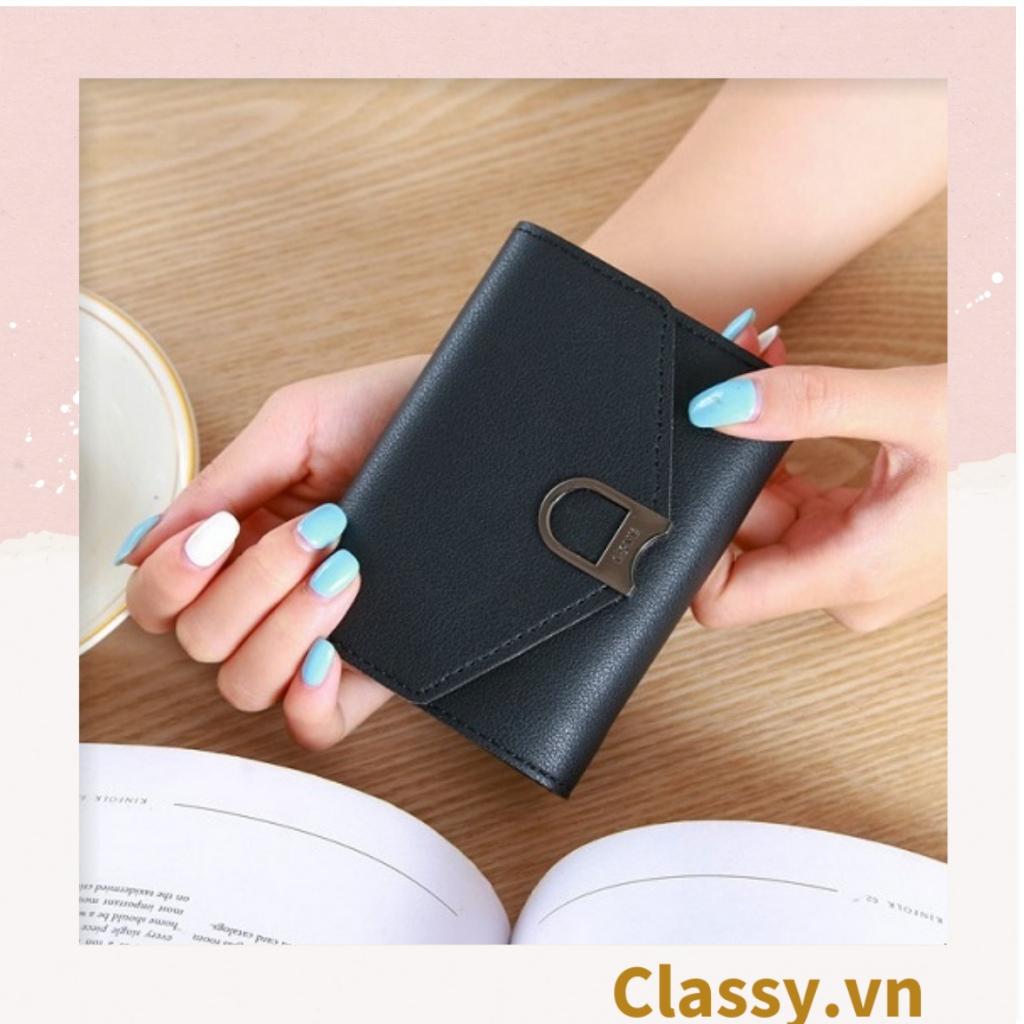 Ví nữ Classy mini, ví dạng gập màu trơn, nhiều ngăn đựng thẻ, có nút bấm T1304