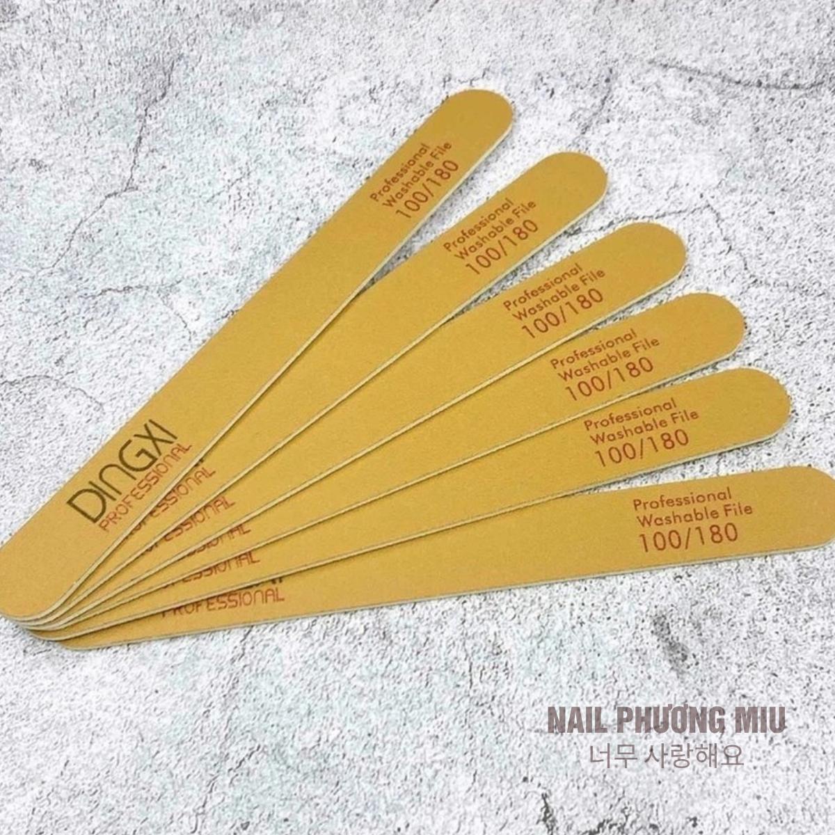 Dũa Mỏng Da Bò DINGXI Lốc 50 Cái Độ Nhám 100/180 Màu Nâu Vàng Làm Nail Tiện Lợi, Form Thẳng, Lõi Nhựa Cứng Cáp, Cầm Chắc Tay, 2 Mặt Nhám Cao Cấp Êm