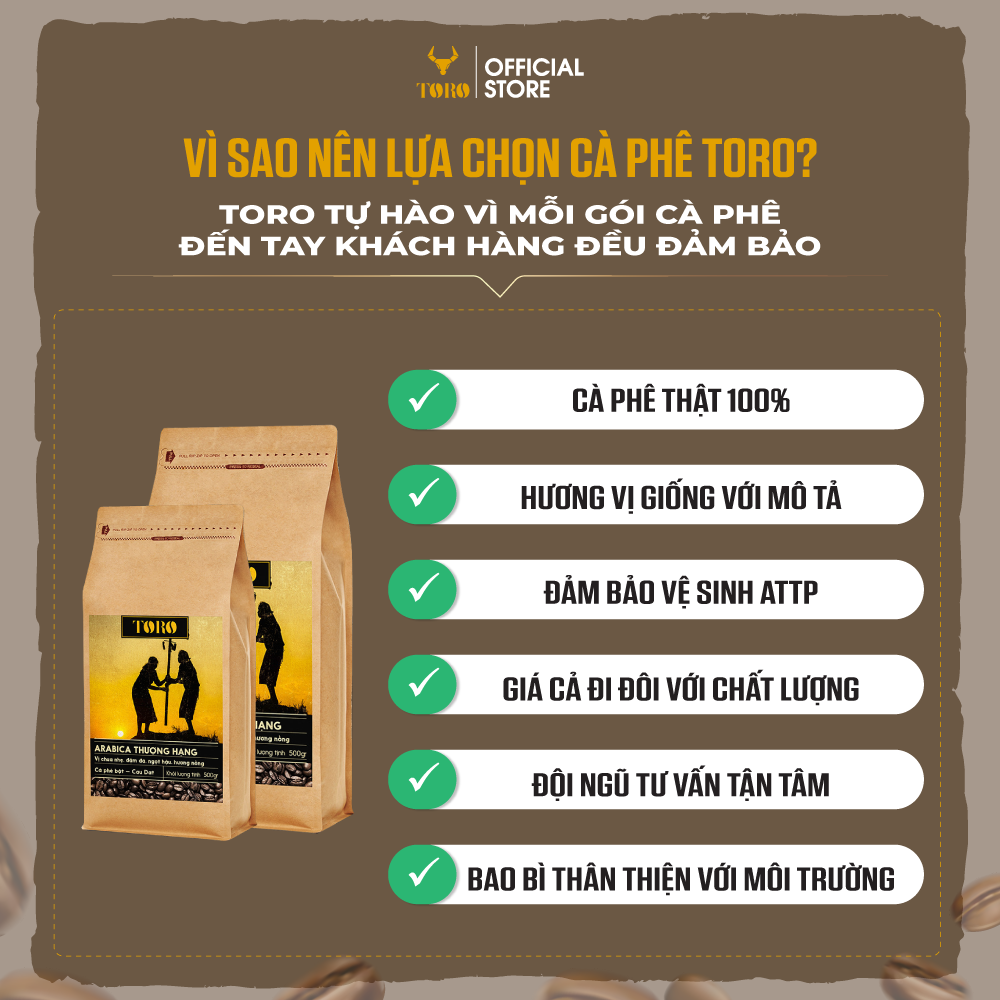 [750GR] Bộ Mix Cà Phê Bột Toro Moka Yemen &amp; Toro Arabica Thượng Hạng  Nguyên Chất 100% | 250GR &amp; 500GR/Gói | TORO FARM