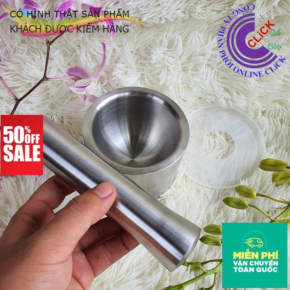 Bộ Chày Cối Inox 304 Nguyên Khối, Có Nắp Đậy - Hàng Cao Cấp Xuất Đức