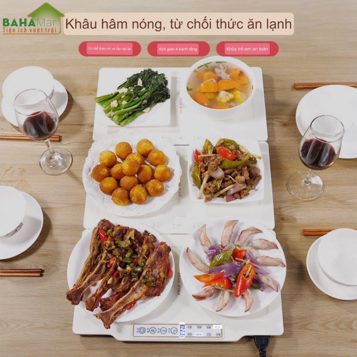 MÂM GIỮ NHIỆT THÔNG MINH HÂM NÓNG MÓN ĂN "BAHAMAR" giữ nhiệt đa năng dùng phù hợp mọi chất liệu nồi, bát, đĩa, thích hợp với nhiều loại nồi đáy phẳng chịu nhiệt cao