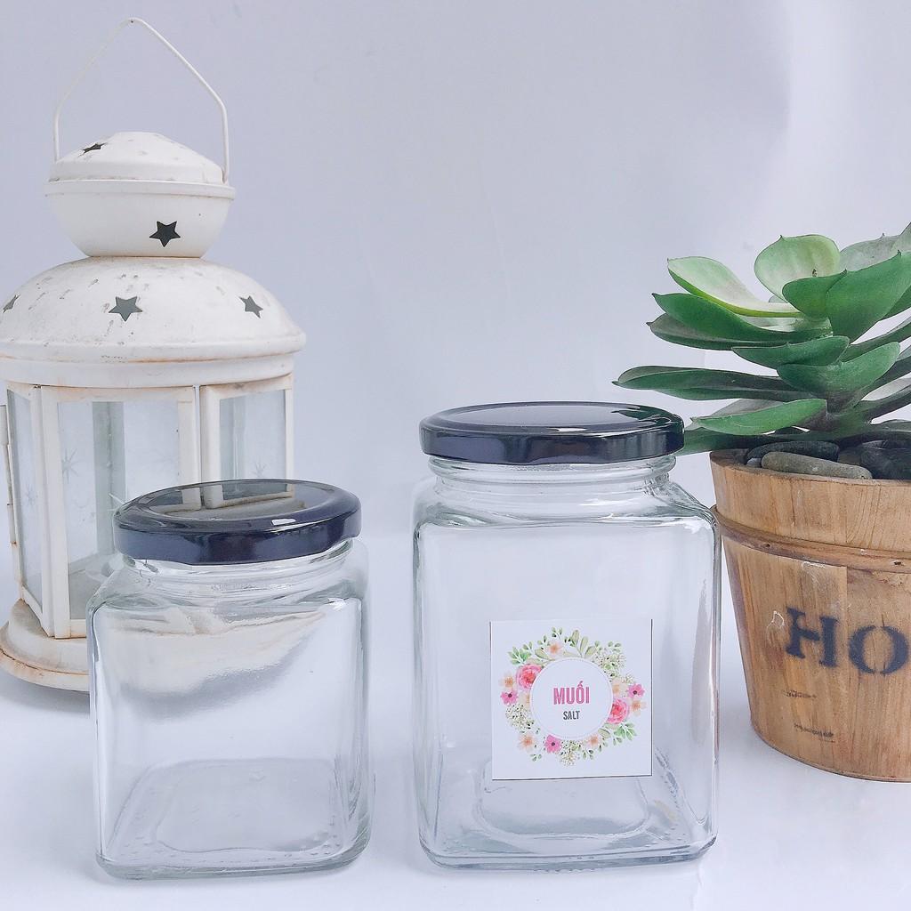 Bộ hũ đựng gia vị thủy tinh 05 hũ mỗi hũ 280ml Tặng bộ nhãn dán gia vị The Kaffeine