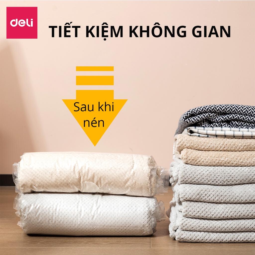 [KHÔNG CẦN DÙNG BƠM] Túi Hút Chân Không Đựng Quần Áo, Chăn Ga Gối, Thú Bông Dạng Cuộn Ép Sắp Xếp Vali Deli - Tiết Kiệm Diện Tích Khi Đi Du Lịch, Loại Dày Cao Cấp 2 Lớp Khoá Zip Deli