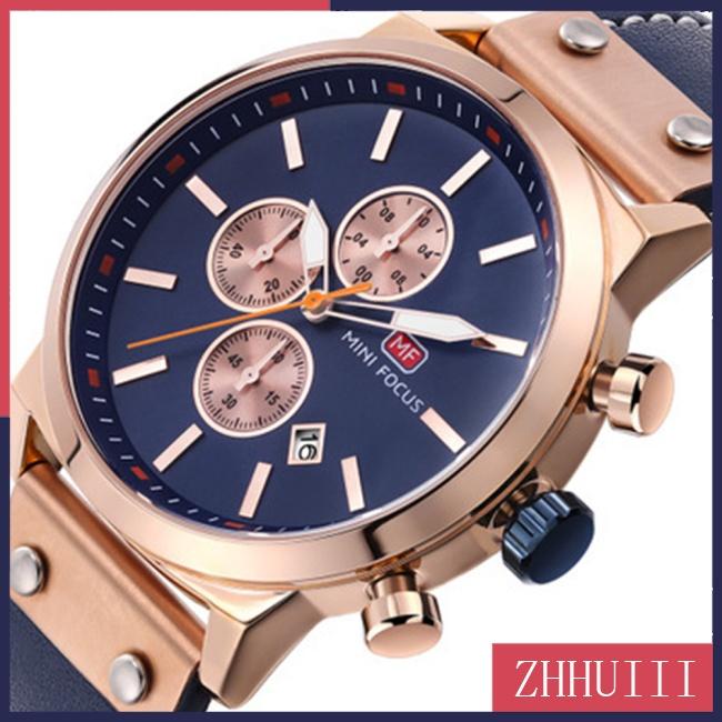 Đồng Hồ Quartz 3 Sub-dial Chống Thấm Nước Với Dây Đeo Da