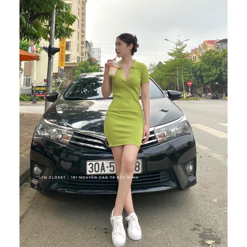 Váy len tăm cộc tay cổ V