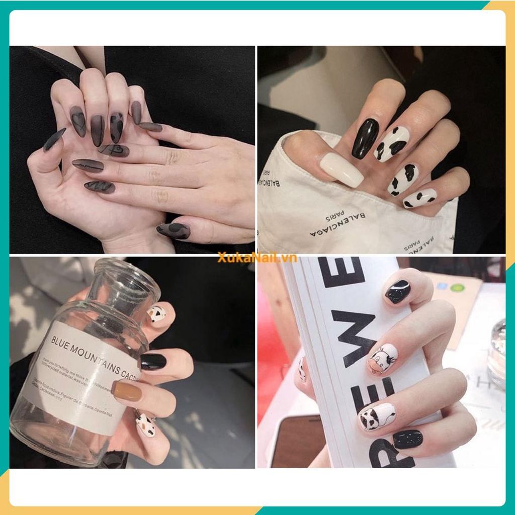 Móng tay giả kèm keo 24 móng bò sữa làm nail