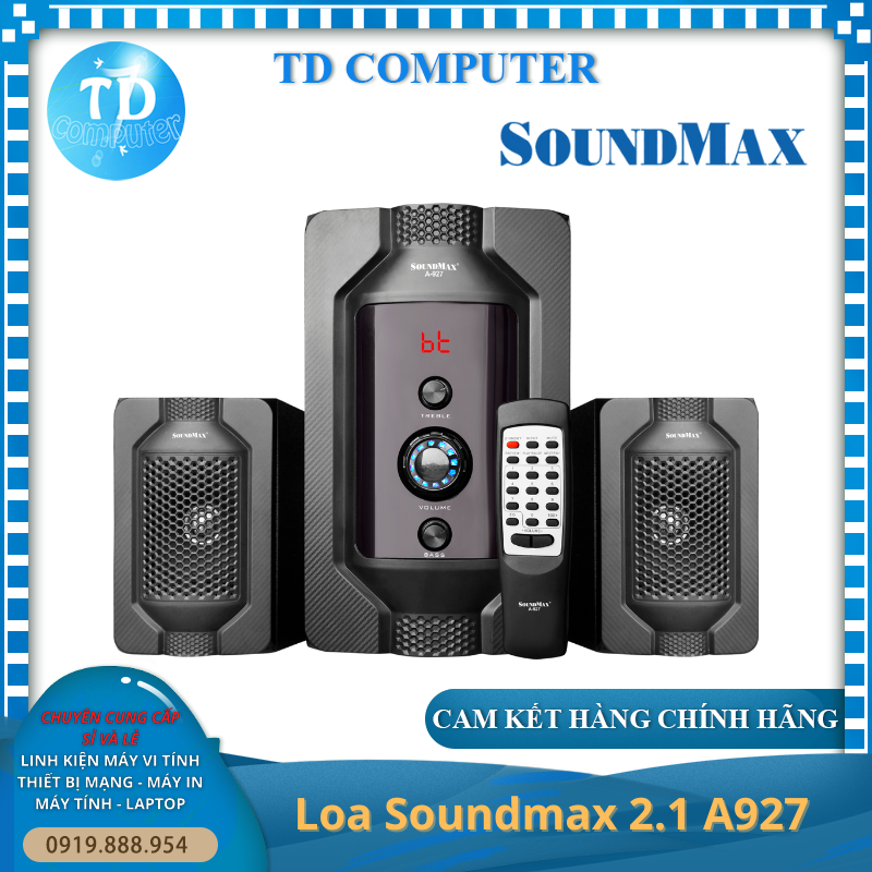 Loa vi tính 2.1 Soundmax A927 Tích hợp USB, Thẻ nhớ, Bluetooth 5.0 - Hàng chính hãng Triệu Gia phân phối