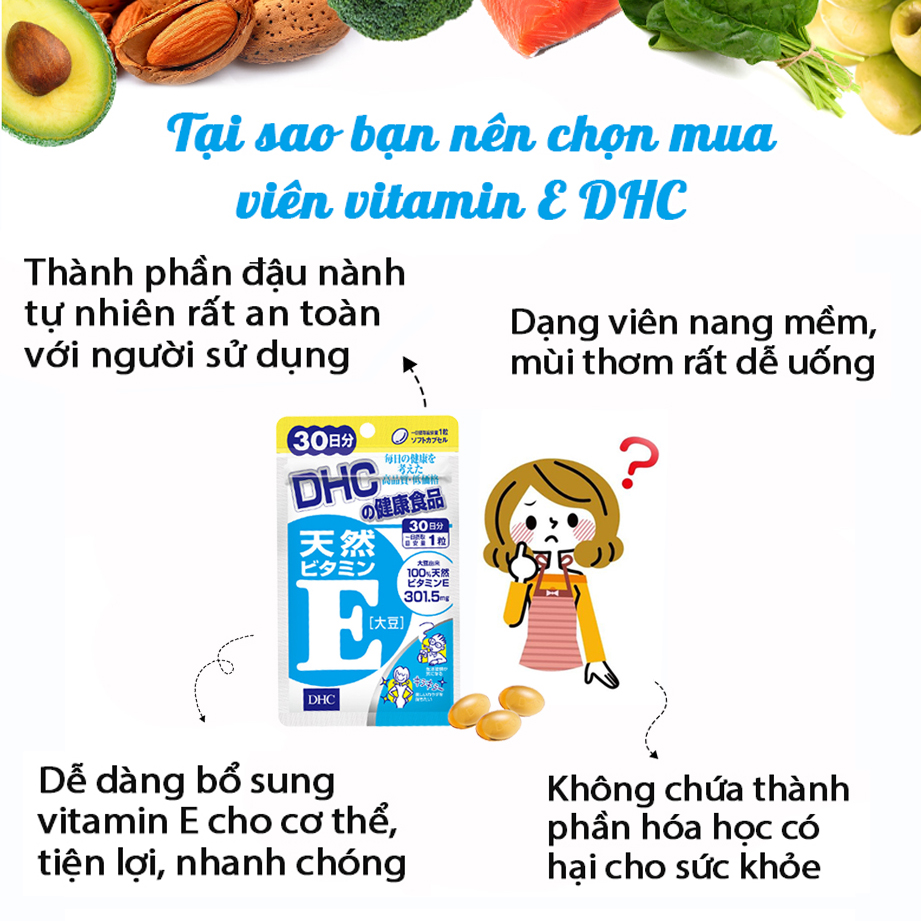 Viên uống Vitamin E DHC Nhật Bản dưỡng ẩm chống lão hoá thực phẩm chức năng làm đẹp da 30 ngày JN-DHC-E30