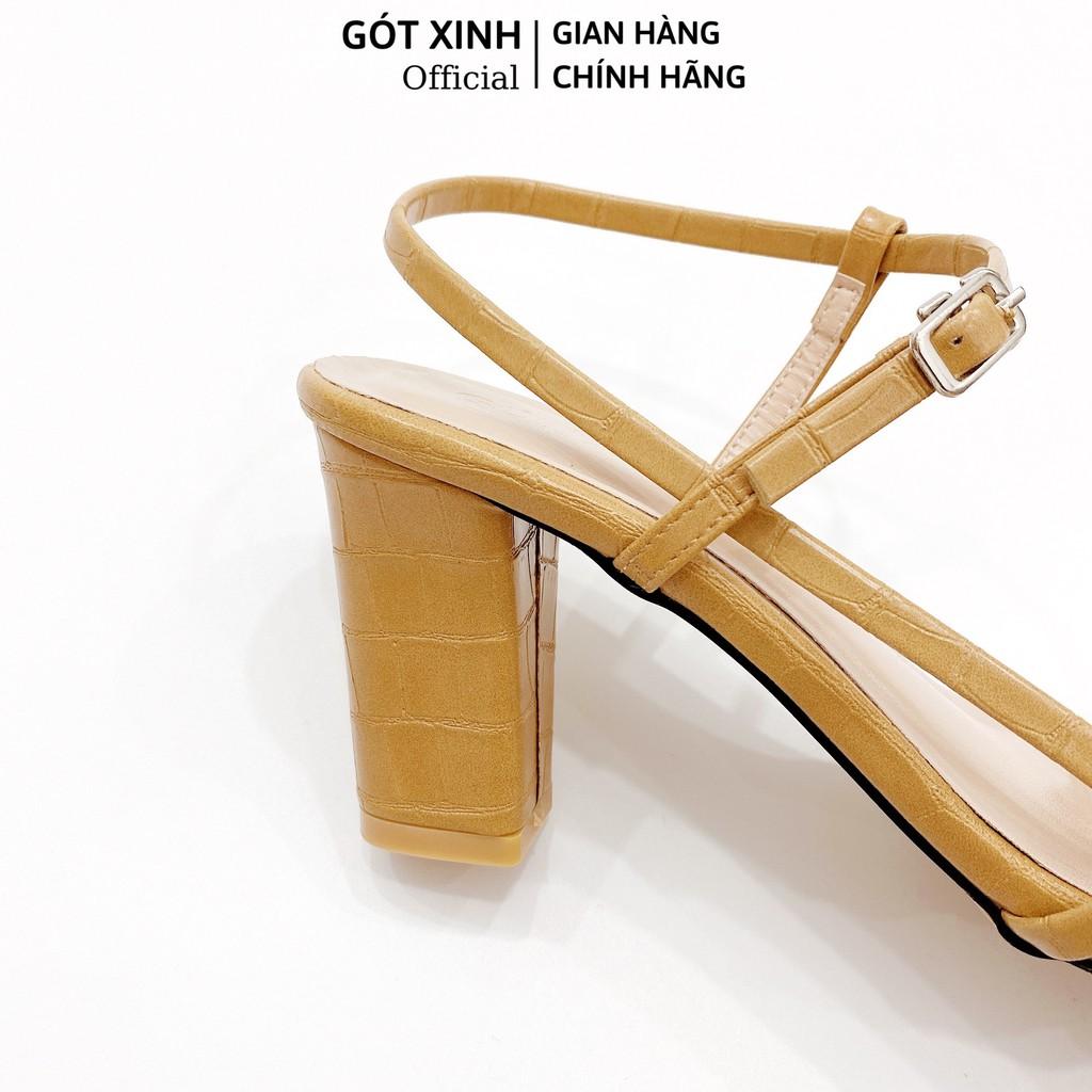 Giày sandal cao gót nữ 7cm GÓT XINH GD11 quai ngang da mềm gót vuông