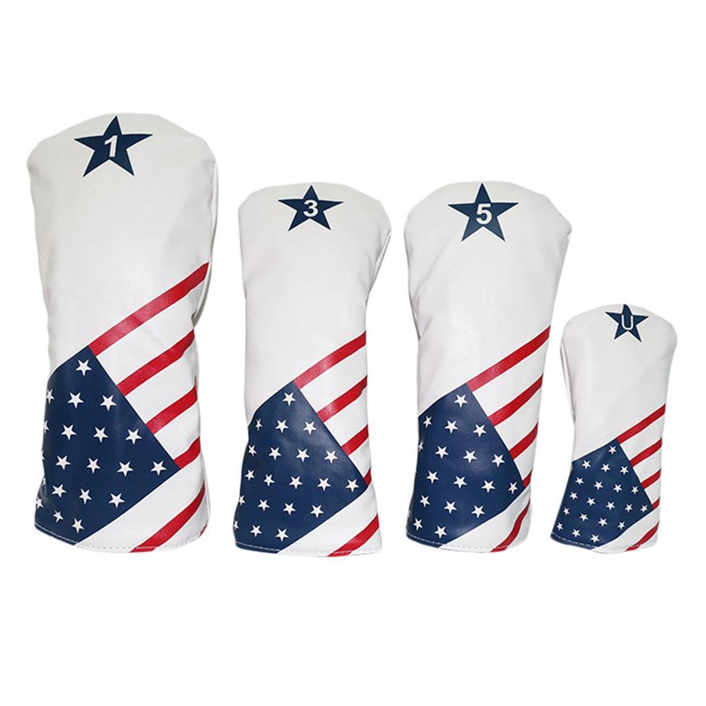 4pcs Durable Golf Wood Head Cover PU Fairway Utility Woods Driver Club Headcover