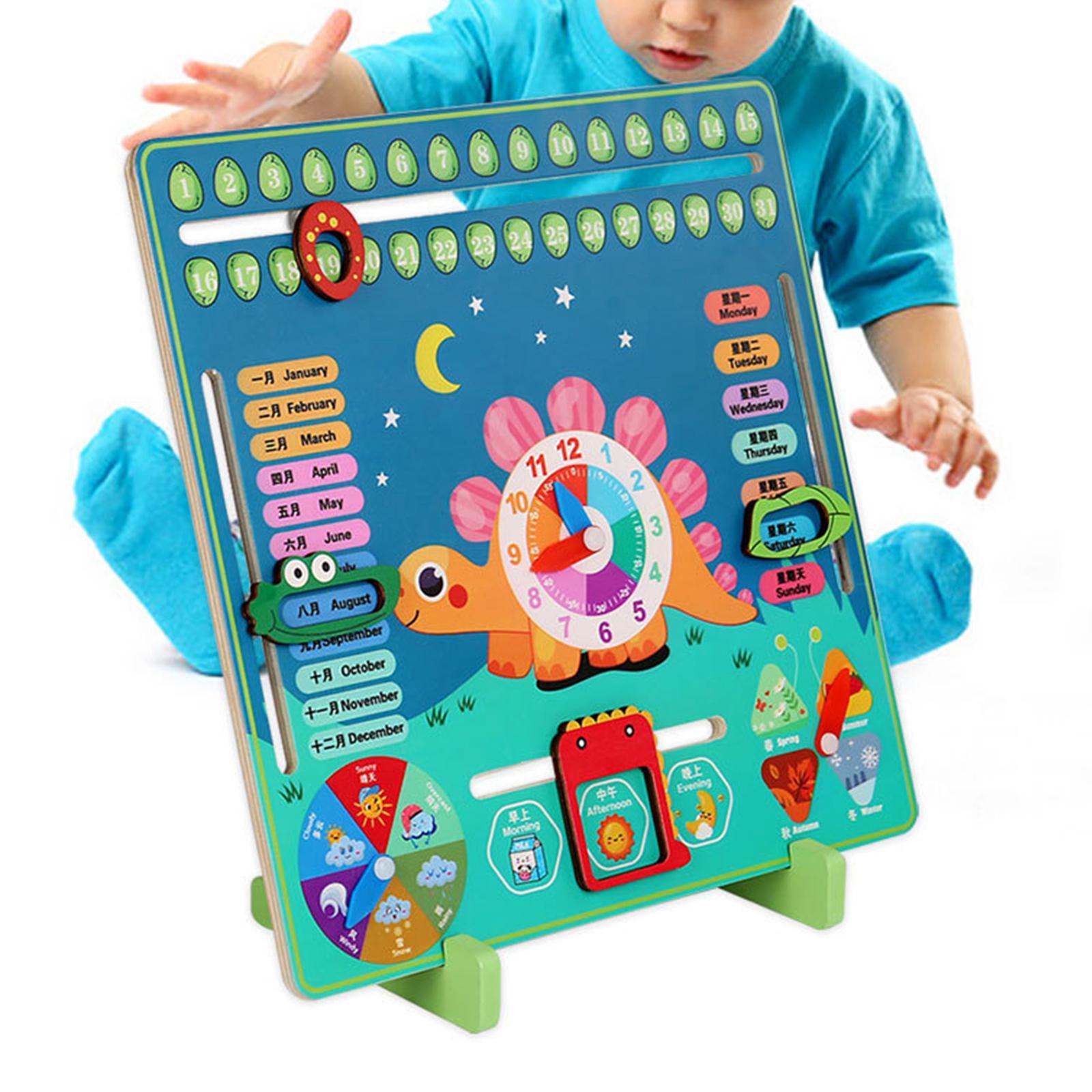 Wooden Calendar Clock Early Learning Educational Toy for Boy Preschool