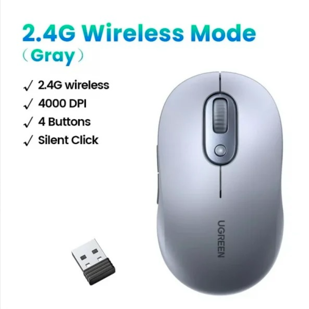Chuột không dây 2.4Ghz chất liệu nhựa ABS màu xám Ugreen 35900 - Hàng chính hãng