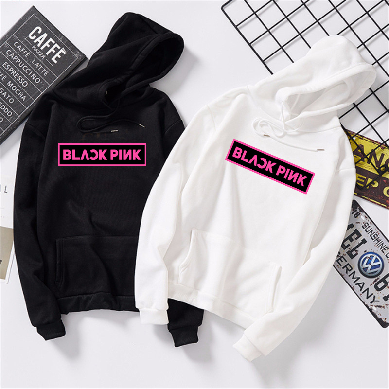 Mẫu áo Hoodie Blackpink dài tay màu trắng đen in Logo Blackpink