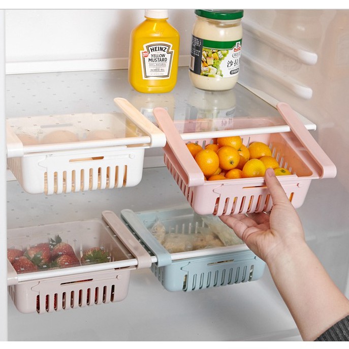 Bộ 2 khay rổ nhựa kéo dài đựng thức ăn thực phẩm trong tủ lạnh thông minh tiện dụng - Henrysa
