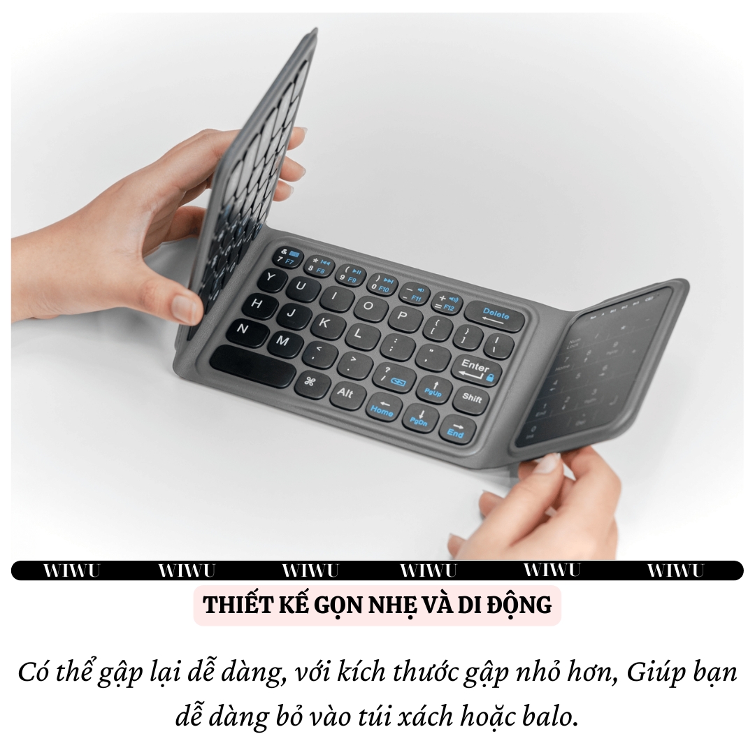 Bàn phím gấp gọn di động không dây bluetooth V5.2 tích hợp trackpad &amp; phím số WIWU FMK-05 - Nhỏ gọn, mỏng nhẹ, phím tắt thông minh, hỗ trợ Androids &amp; iOS, gõ thoải mái cho iPad cho iPhone, máy tính bảng, cho macbook, laptop - hàng nhập khẩu