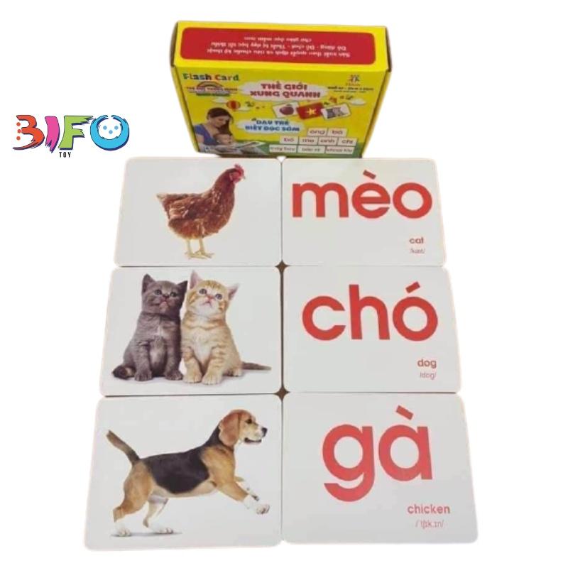 Bộ thẻ học thông minh flashcard song ngữ Anh - Việt bản chuẩn 16 chủ đề và 14 chủ đề cỡ lớn A5 giúp bé phát triển tư duy