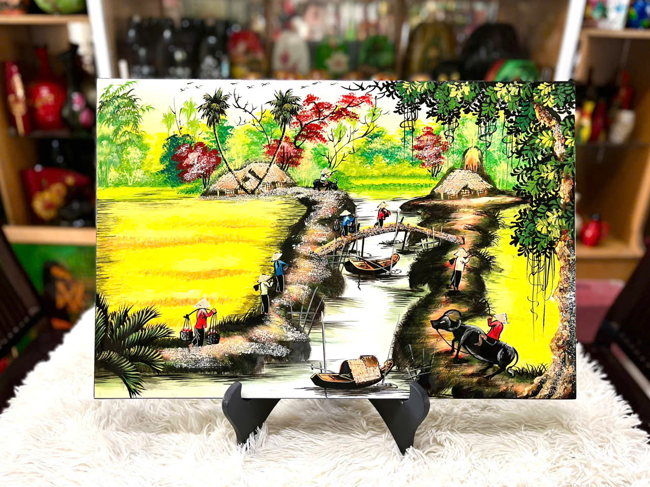 Tranh sơn mài đồng quê vẽ màu Thanh Bình Lê 40x60 cm