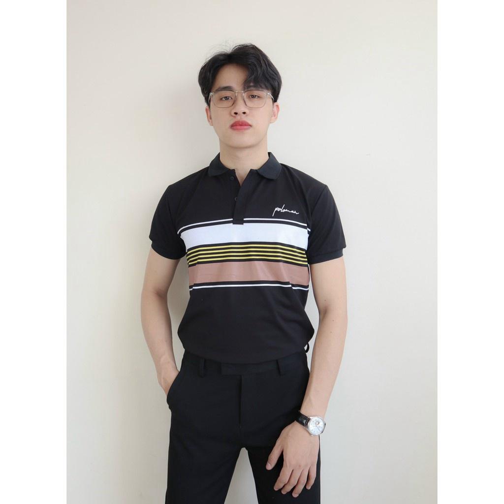Áo thun cổ trụ ngắn tay kẻ ngang