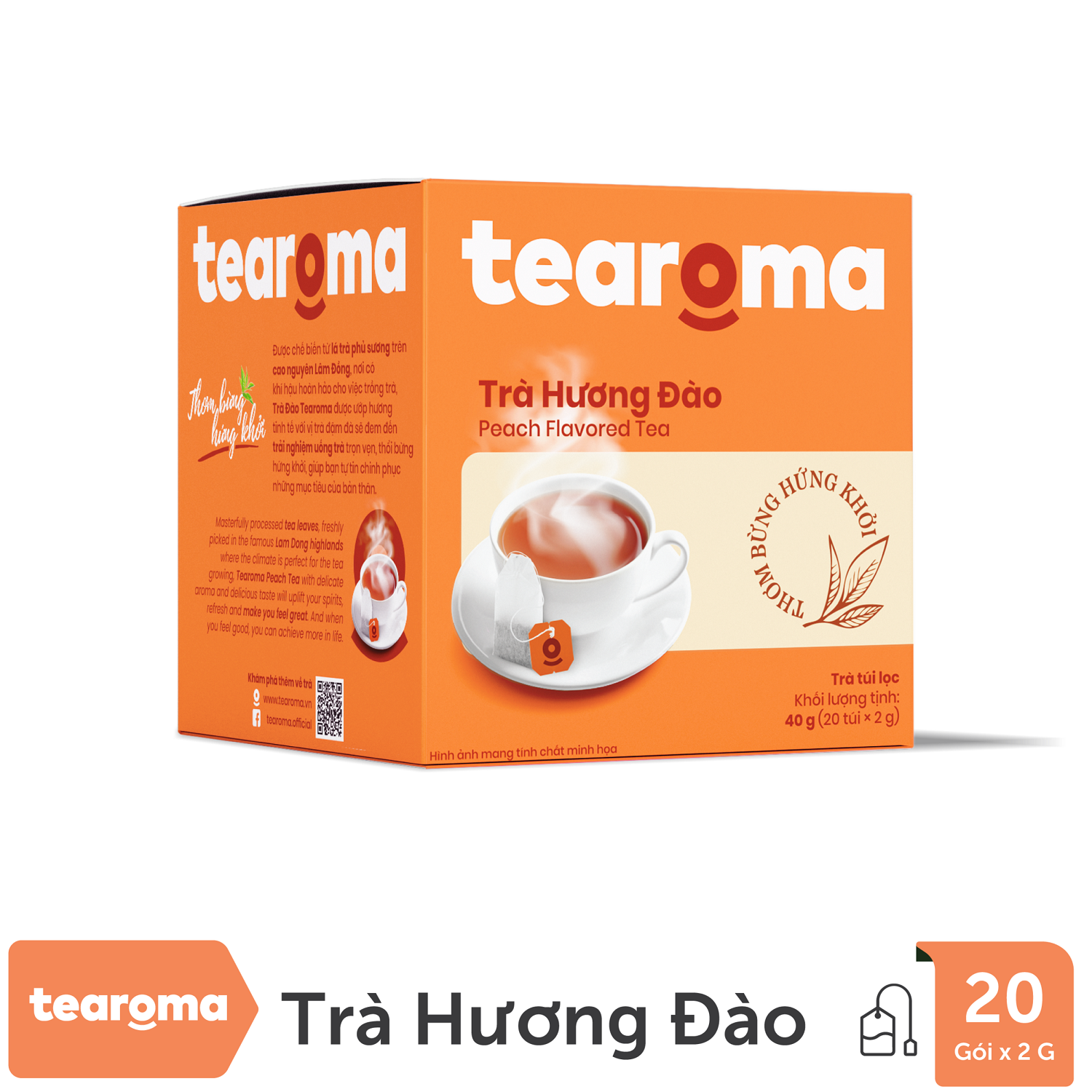 [MUA 2 TẶNG 1] Trà túi lọc Đào Tearoma (Hộp 20gói x 2gr)