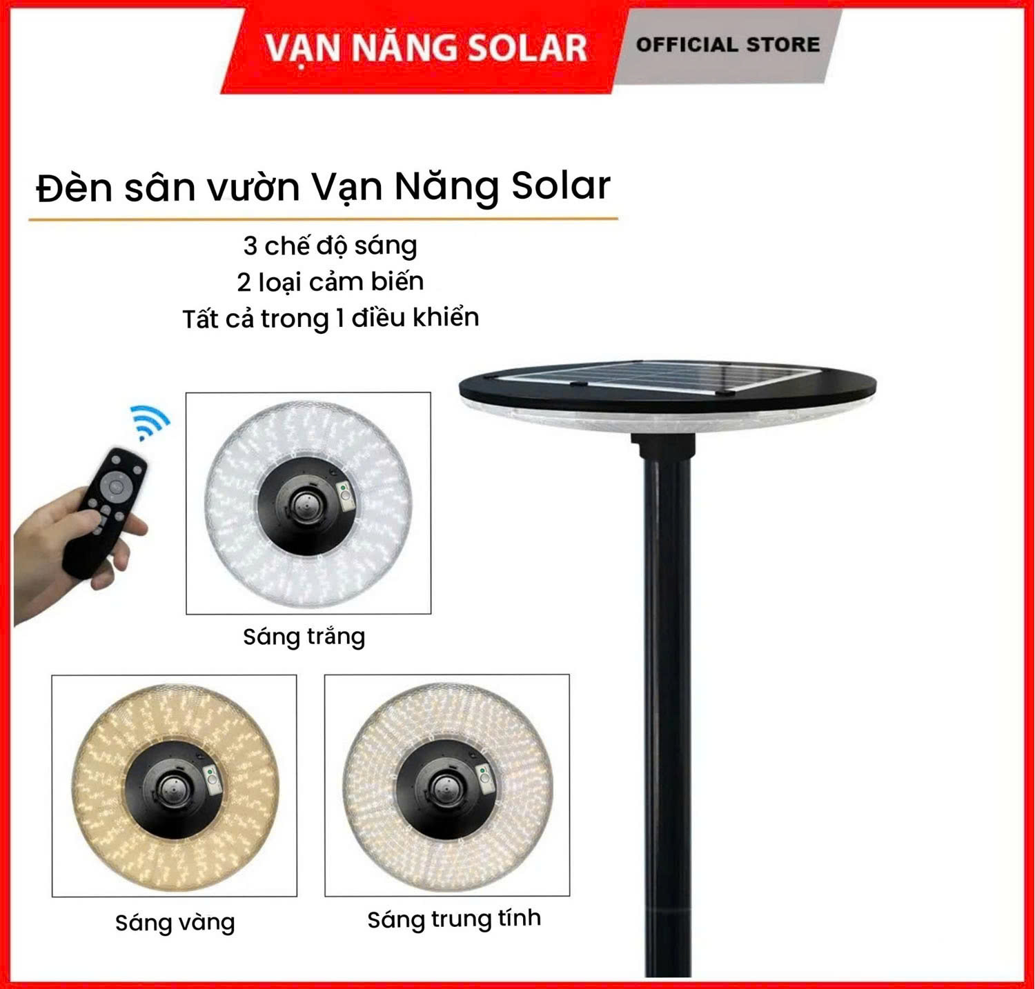 Đèn Năng Lượng Mặt Trời UFO VẠN NĂNG 500W Ánh Sáng vàng - trắng - trung tính