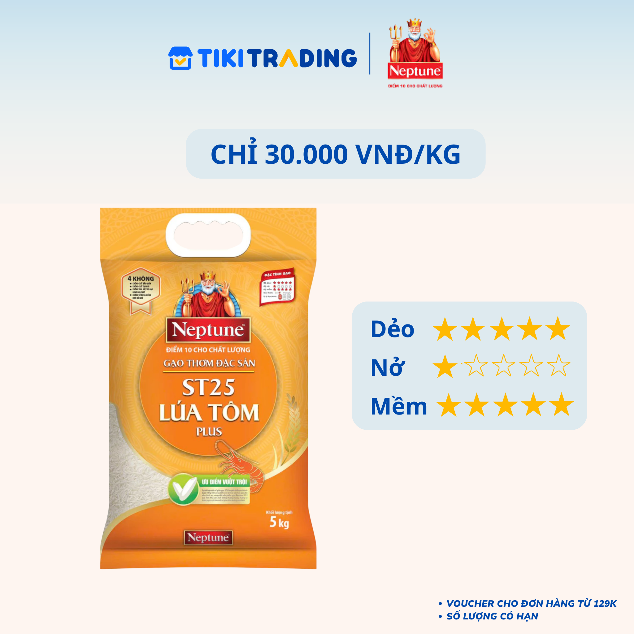 Gạo Thơm Đặc Sản Neptune ST25 Plus Lúa Tôm 5kg
