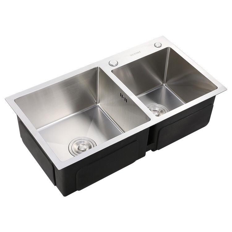COMBO Chậu Đúc inox100%/ Chậu rửa chén bát inox 100% kèm xả chậu+ Rổ inox304 gác chậu+ chén nóng lạnh inox304