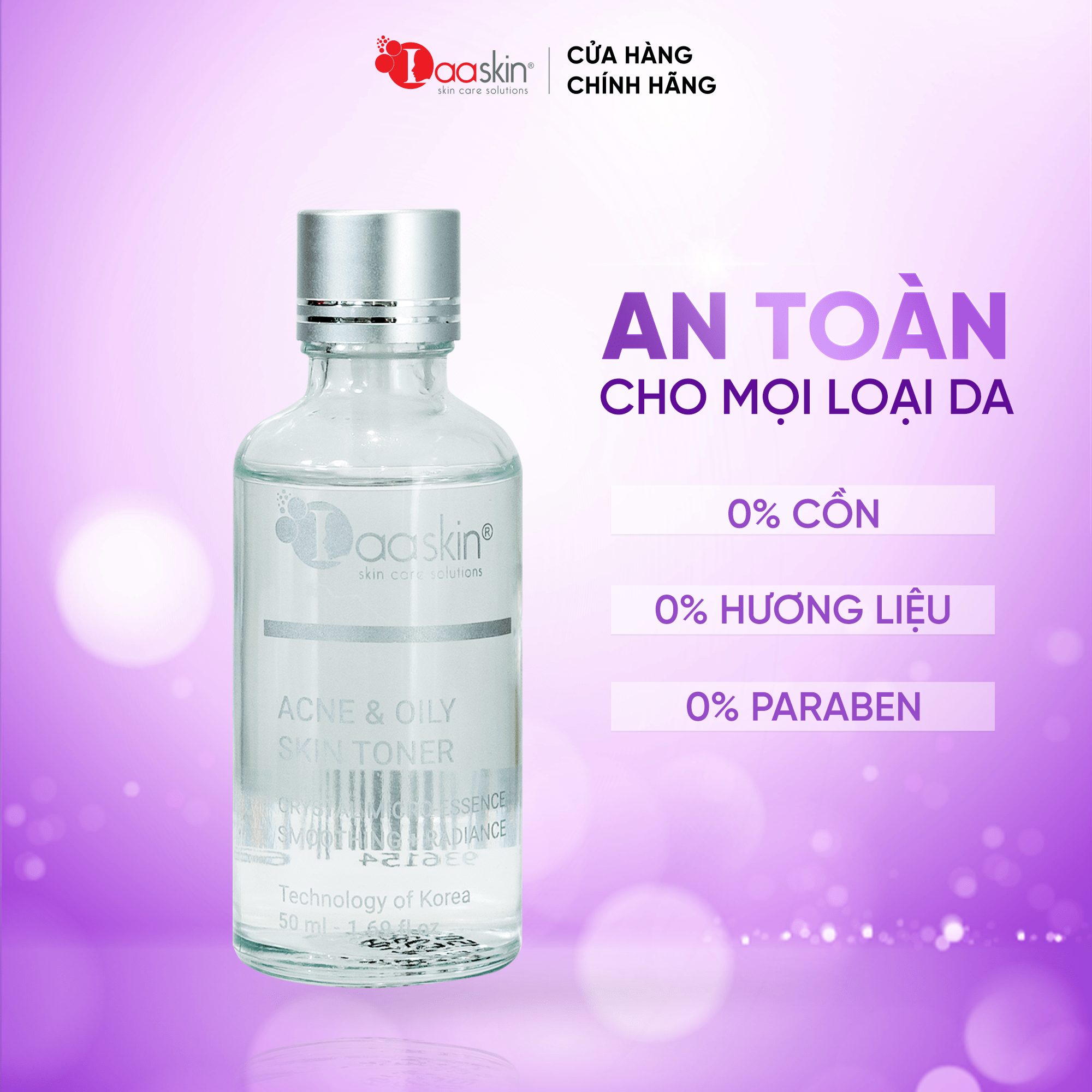 Nước cân bằng da Toner Laaskin hỗ trợ dưỡng ẩm da, giảm mịn, dưỡng trắng và se khít lỗ chân lông Acne & Oily Skin Toner 50ml