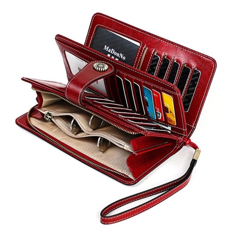 Người Phụ Nữ Ví Cowide Da Ví Retro Da Tự Nhiên Dài Dây Kéo Phối Túi Carteira Feminina Dung Tích Lớn Ví Dành Cho Nữ