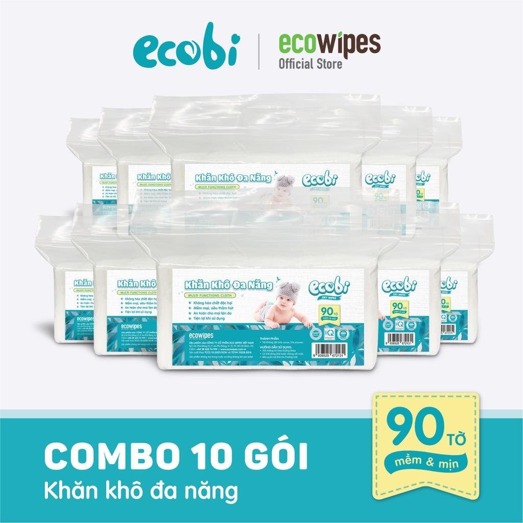 Combo 10 túi khăn khô đa năng cho bé Ecobi túi 90 tờ dùng thay khăn sữa an toàn cho trẻ sơ sinh