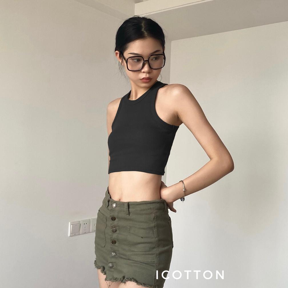 Áo croptop ba lỗ ️Icotton️ Áo tanktop dáng ngắn thể thao dày dặn, đẹp