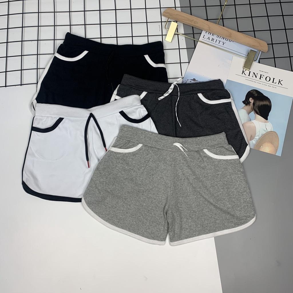 Quần đùi nữ dáng thể thao chất cotton co dãn ôm body sexy, quần dáng ngắn tôn V3 sexy Q03 - Trắng viền sọc