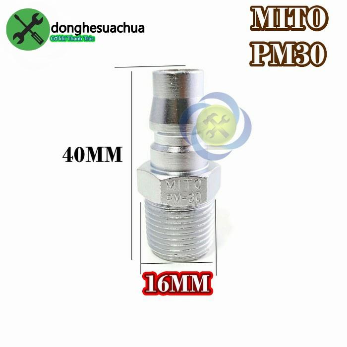 Đầu nối hơi ren ngoài 16mm Mito PM30 loại 3/8 PT