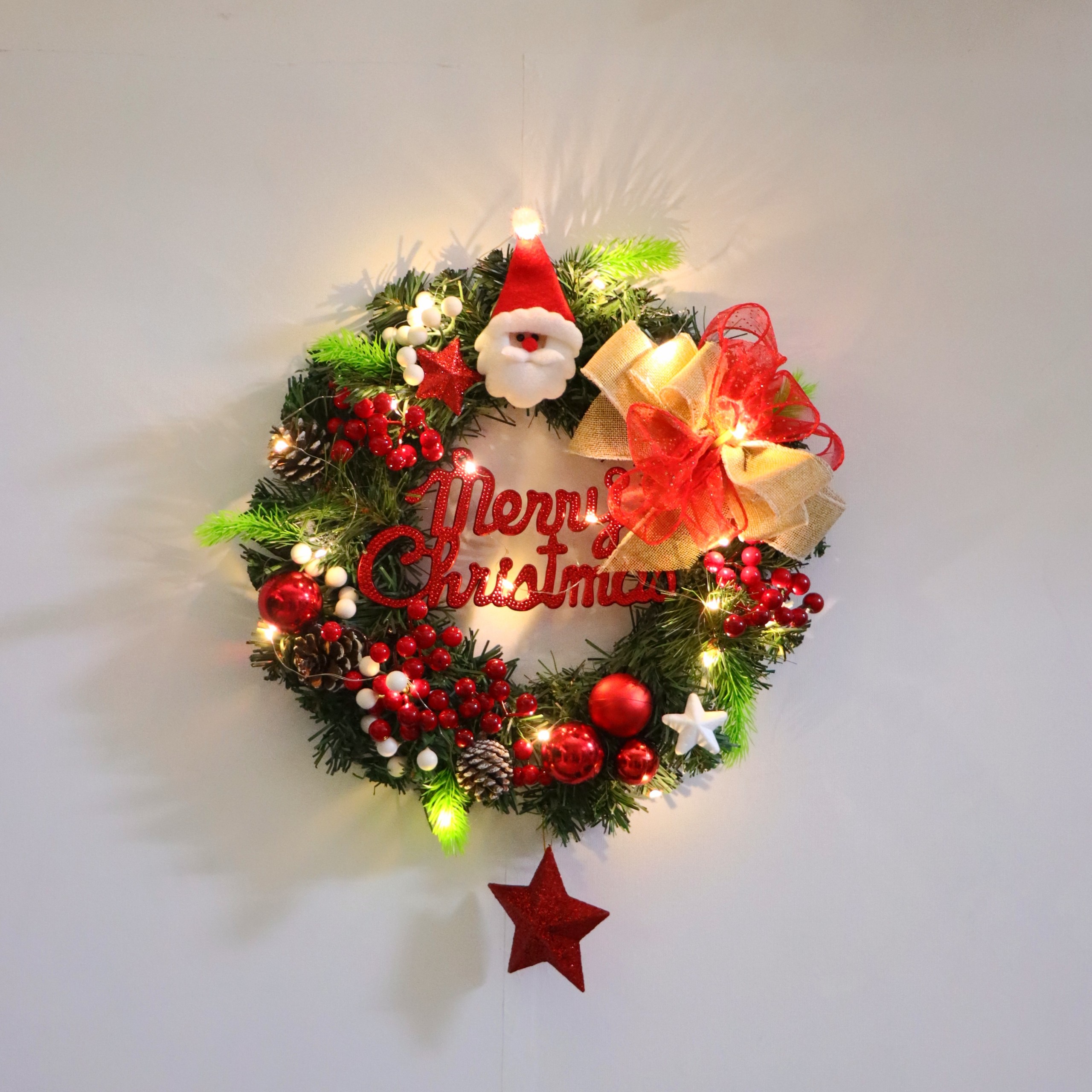 Vòng Hoa Trang Trí Noel D55 size 30cm Tặng Kèm Đèn Vòng Nguyệt Quế Giáng Sinh