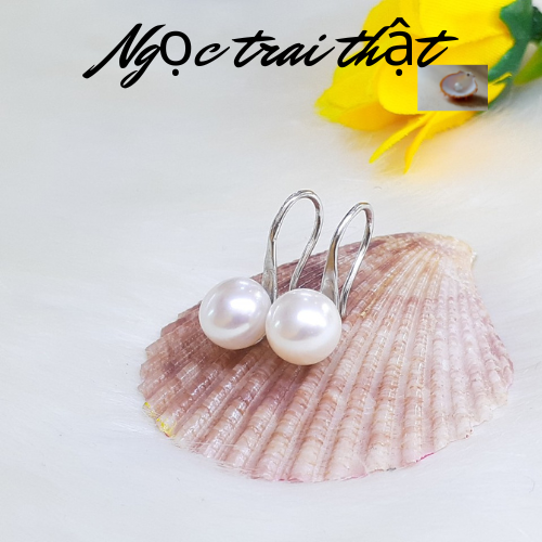 Hoa Tai Ngọc Trai Thật Kiểu Móc Màu Trắng