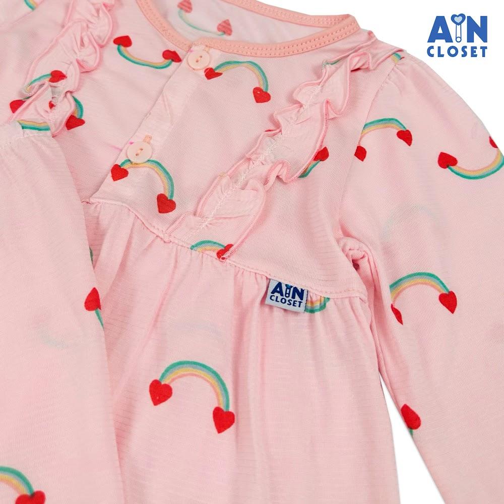 Bộ quần áo Dài bé gái họa tiết Cầu Vồng Tim hồng thun cotton - AICDBGDMVUMJ - AIN Closet