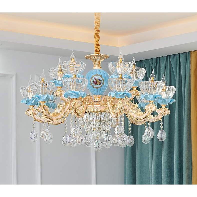 Đèn chùm pha lê trang trí nội thất sang trọng 15 tay - kèm bóng LED chuyên dụng