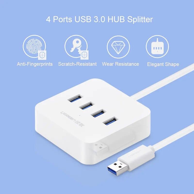 Ugreen UG30201CR118TK 0.5M màu Trắng Bộ chia HUB USB 3.0 sang 4 USB 3.0 có khay đỡ hỗ trợ nguồn 5V cao cấp - HÀNG CHÍNH HÃNG