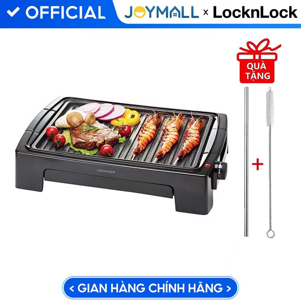 Vỉ Nướng Điện Lock&amp;Lock EJG221 (1300W) - Hàng Chính Hãng, Mặt Bếp Chống Dính, 5 Mức Chỉnh Nhiệt, Khay Hứng Dầu Có Thể Tháo Rời, Tặng Kèm Ống Hút Và Cọ Rửa