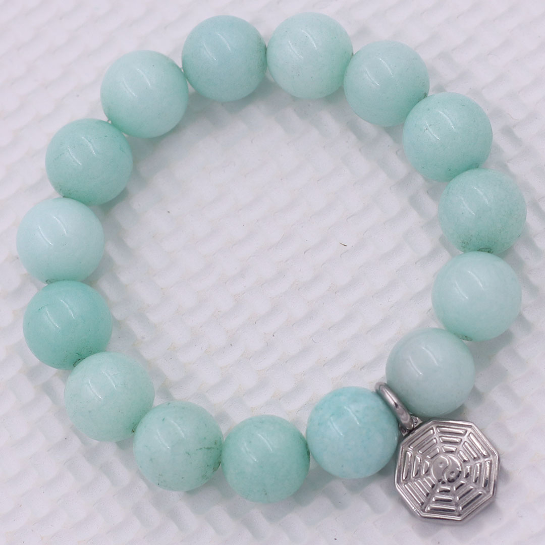 Vòng chuỗi đeo tay đá ngọc bích xanh charm bát quái inox, vòng tay hạt chuỗi, vòng chuỗi phong thủy, vòng tay nam nữ