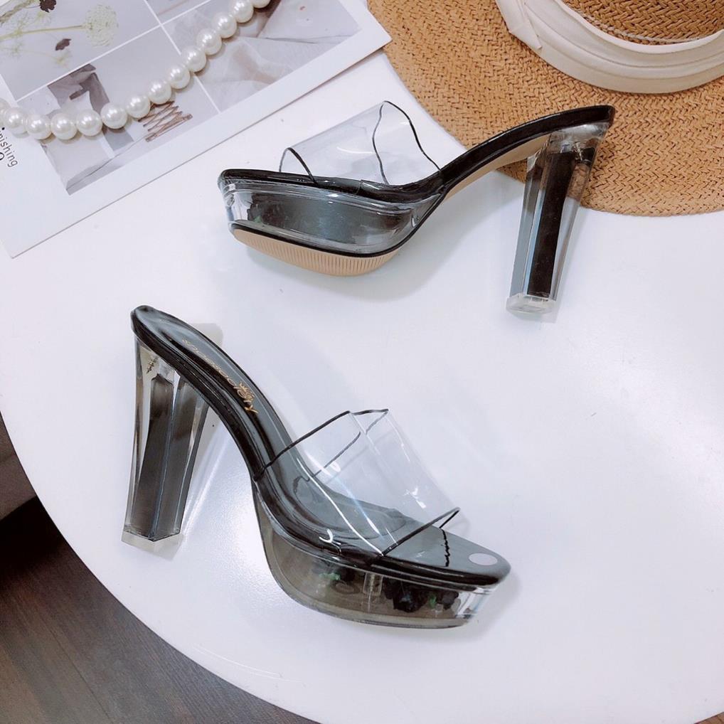 Dép cao gót, Guốc nữ đế vuông cao 10P quai trong suốt chuẩn size, đế chống trượt, thích hợp mọi lứa tuổi