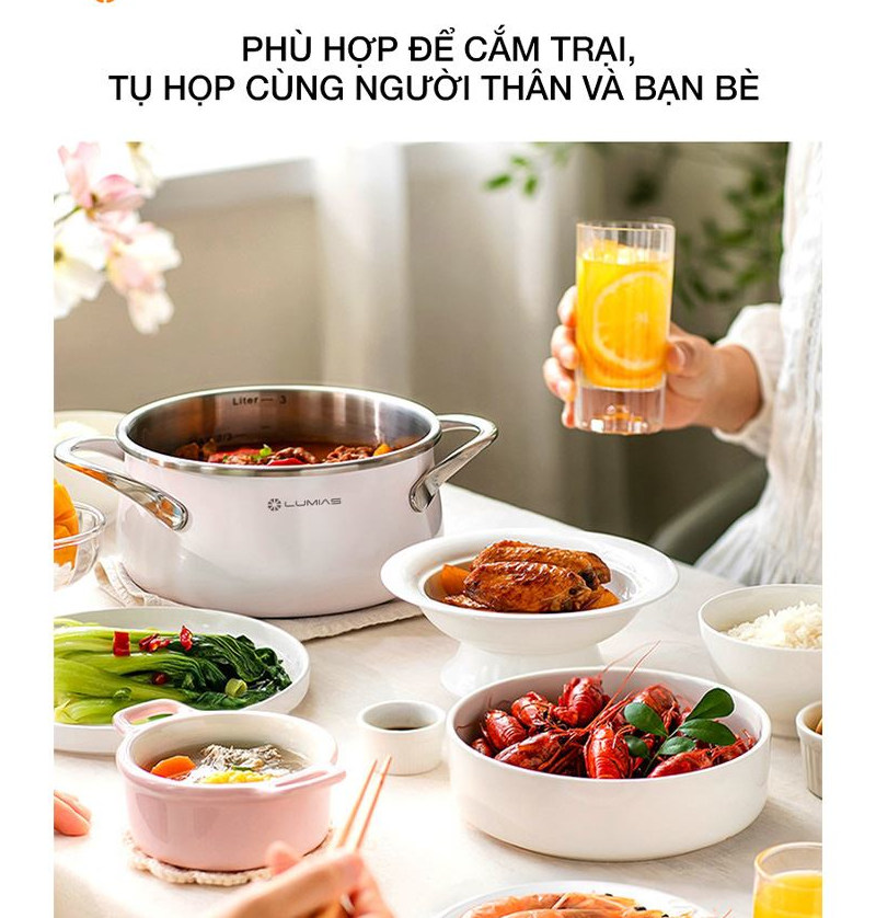 Nồi áp suất cơ Inox 304 Hàn Quốc dung tích 3L LPC-068 kèm khay hấp, đáy từ - 120kPa- Hàng chính hãng