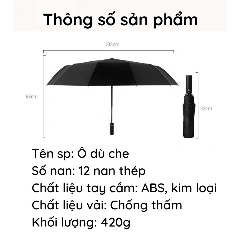 Hình ảnh Ô tự động gấp gọn - Dù tự bung chống tia UV, 10 nan chịu lực cao cấp , chống thấm nước, ô che mưa che nắng cỡ lớn