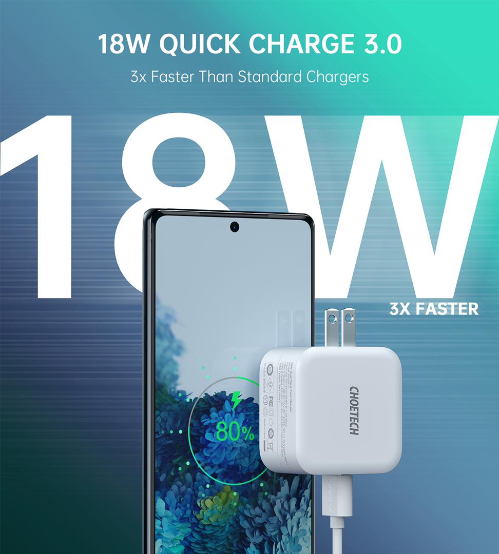 Adapter Củ Sạc 38W CHOETECH PD5002 USB-A Quick Charge 3.0, USB Type C PD 20W - Hàng Chính Hãng