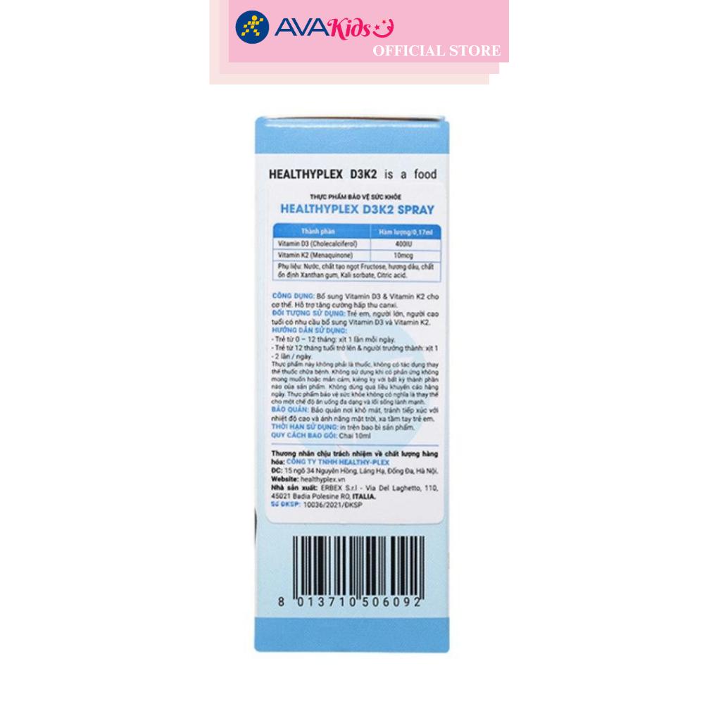Lọ xịt HealthyPlex D3K2 hỗ trợ hấp thu canxi 10 ml (từ 0 tháng)