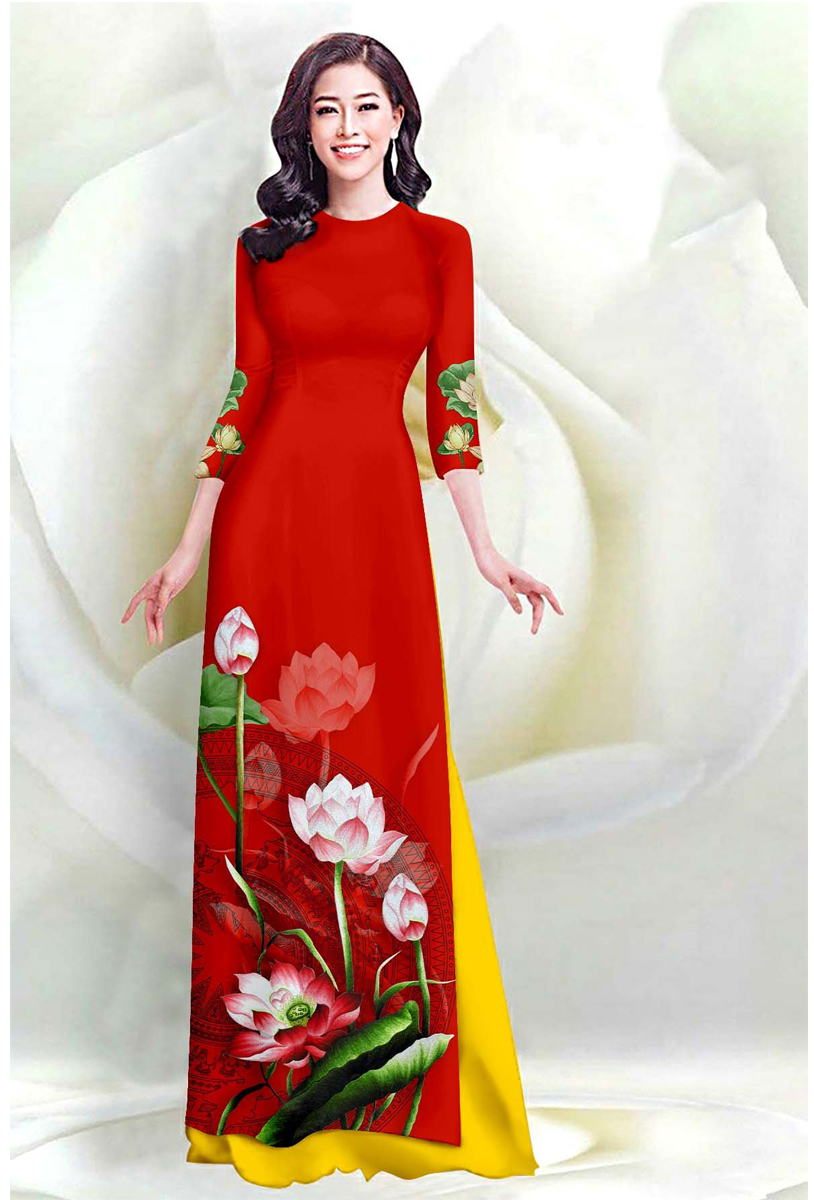 Áo dài in 3D họa tiết hoa sen  AD09 - Lady Fashion