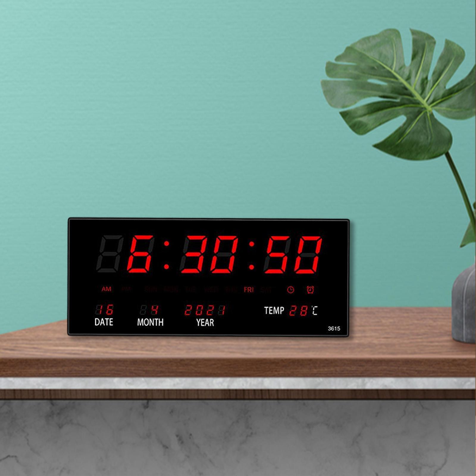 Rectangle Large Display Digital Clock with Date, Week, Indoor Temperature, Wall Clock for Kitchen, Office, Garage, Shop, Home