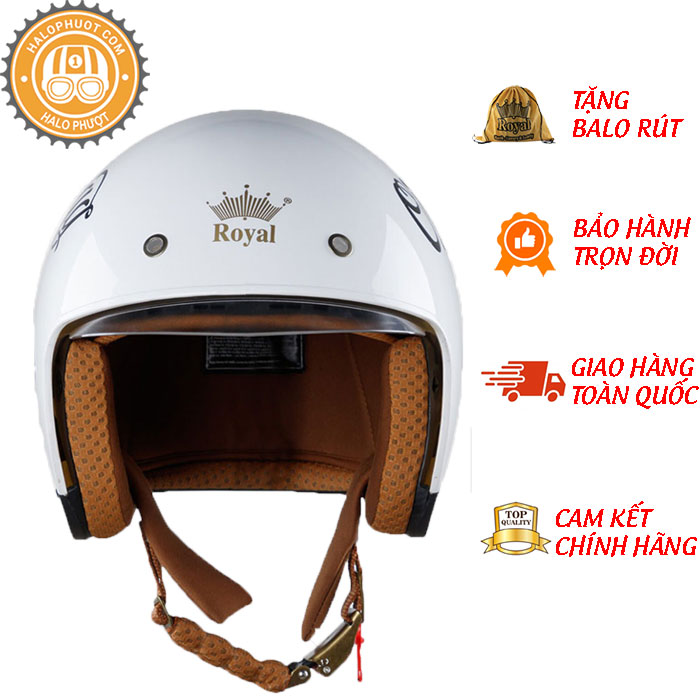 Nón bảo hiểm 3/4 ROYAL M139 có kính âm V5 TRẮNG