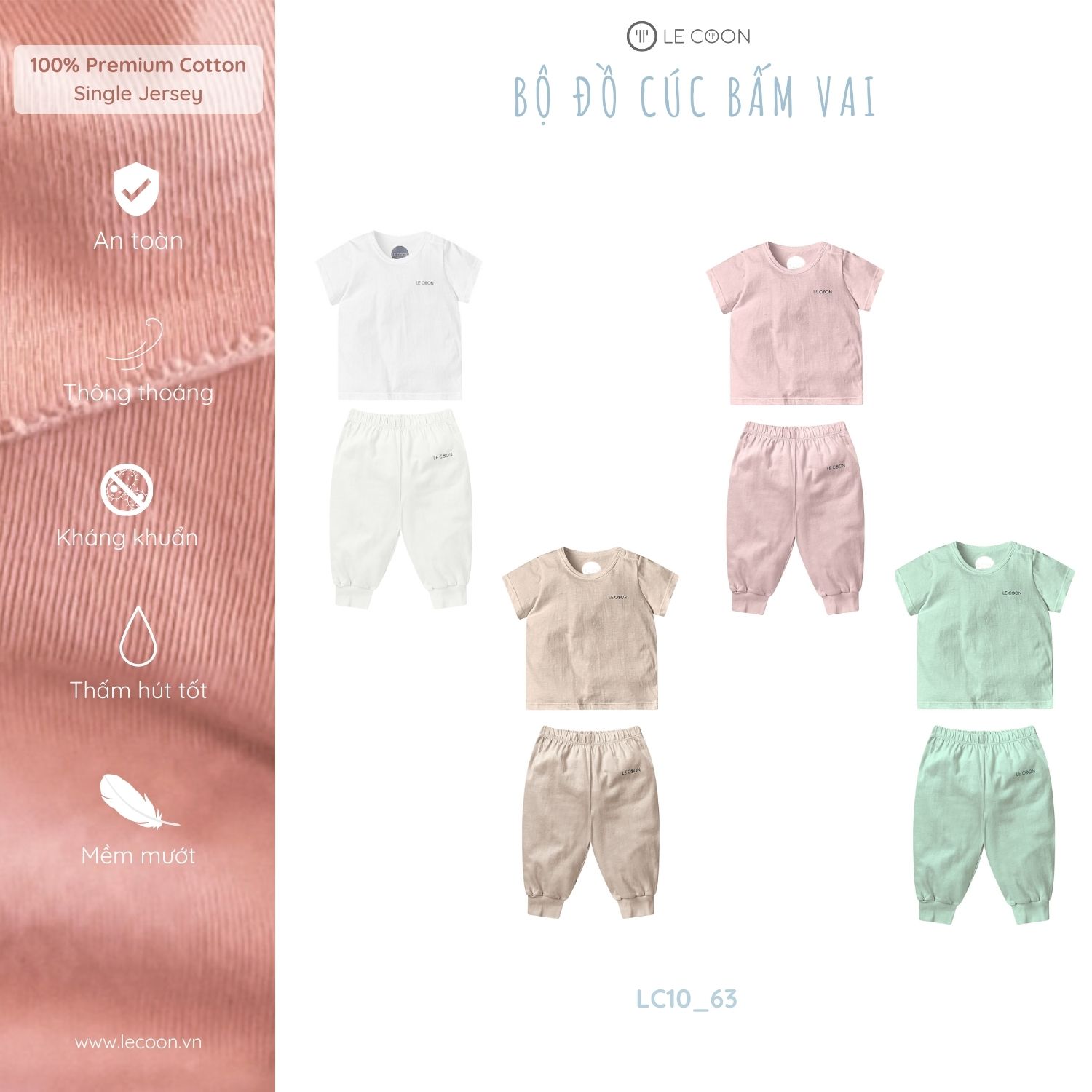 LE COON | Bộ Đồ Cúc Bấm Vai Cộc Tay | Vải COOL mỏng mát | 3 tháng-3 tuổi