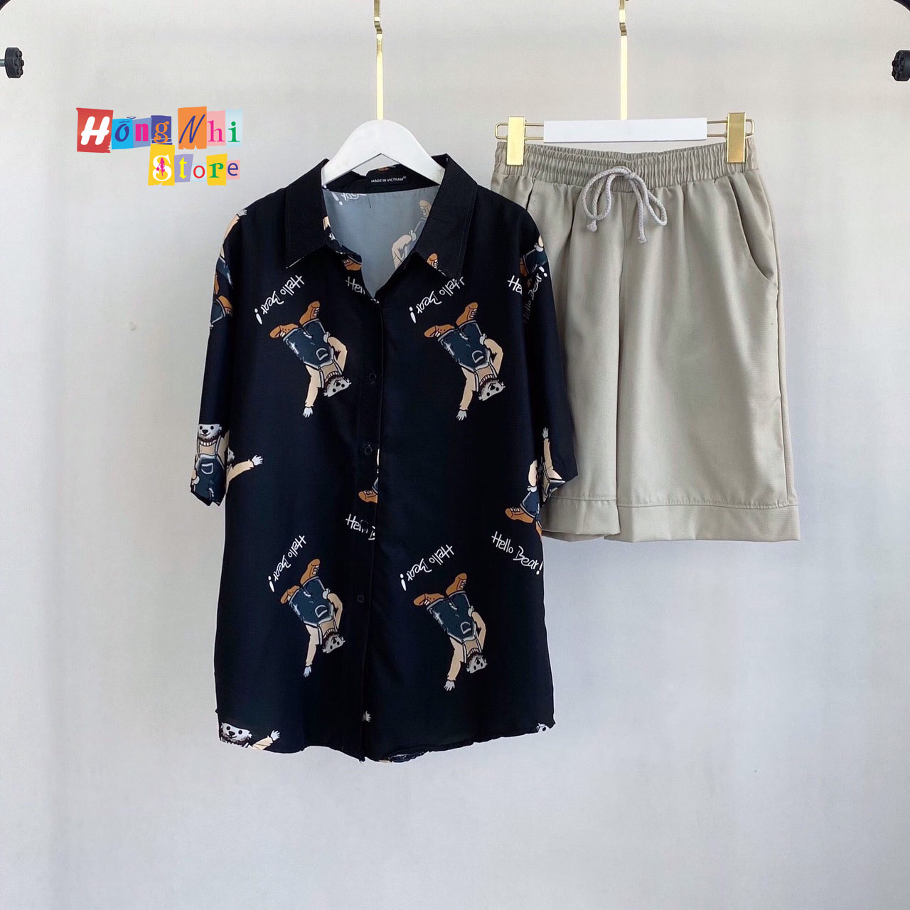 Áo Sơ Mi Hoạ Tiết Tay Lỡ Dáng Rộng, Sơ Mi Hoạt Hình Tay Lửng Unisex - MM