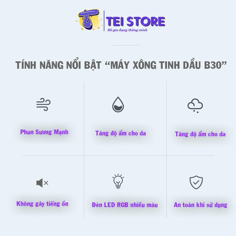 Máy xông tinh dầu mini, phun sương tạo ẩm không khí, khuếch tán tinh dầu - Đèn LED đổi màu B30